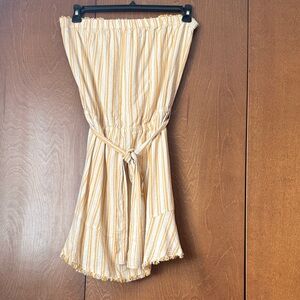 Cloth & Stone Aurora Linen Blend Striped Mustard Yellow&Cream Strapless Mini Med